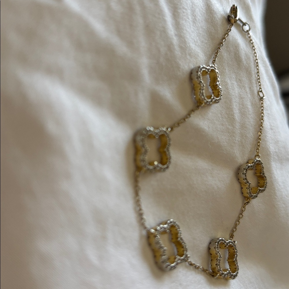 Vintage open gem 5 leaf clover 925 clasp bracelet - Picture 4 of 11